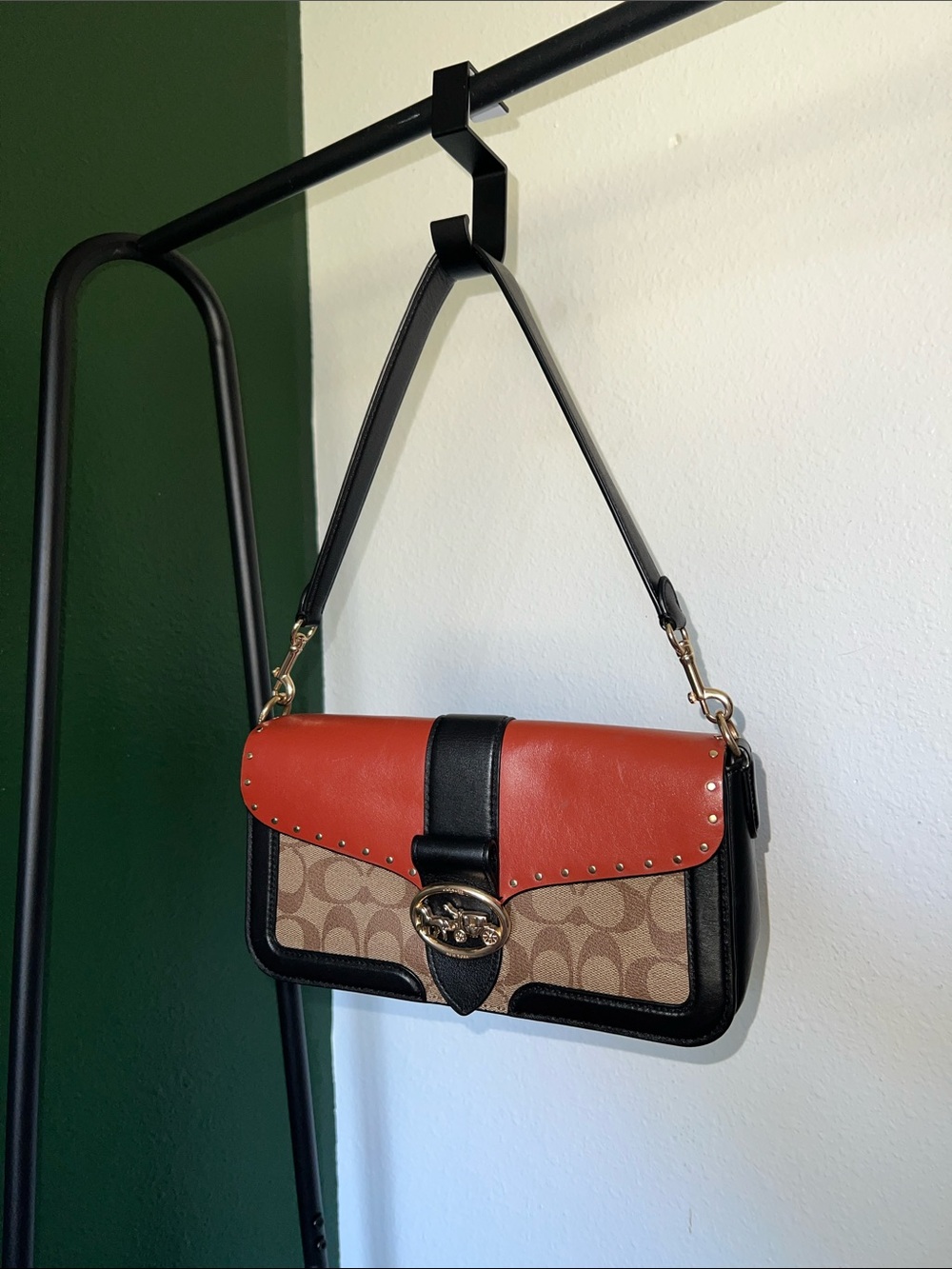 Coach Signature Canvas Shoulder tabby Bag with Leather Flap